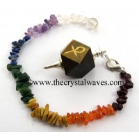 Tiger Eye Agate Ankh Engraved Hexagonal Pendulum With Chakra Chips Chain